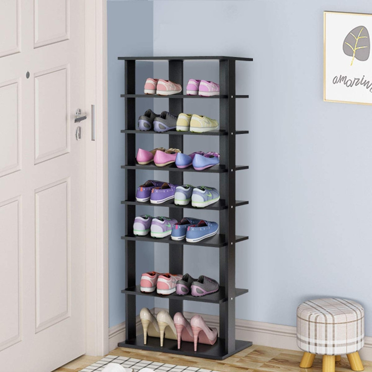 7-Tier Dual Shoe Rack Free Standing Shelves Storage Shelves Concise-BlackCostway Gallery View 2 of 9