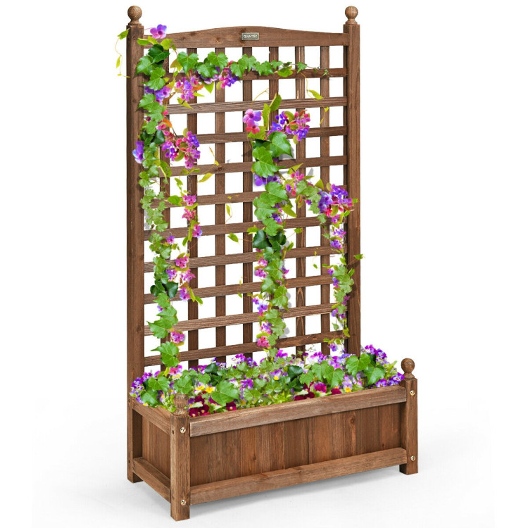 Solid Free Standing Wood Planter Box with Trellis for GardenCostway Gallery View 10 of 12