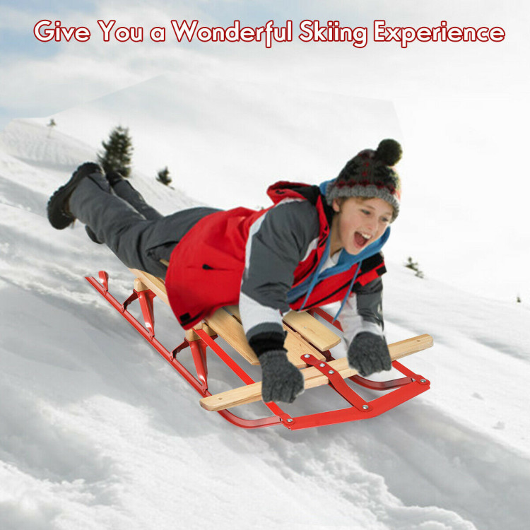 54 Inch Kids Wooden Snow Sled with Metal Runners and Steering BarCostway Gallery View 7 of 12