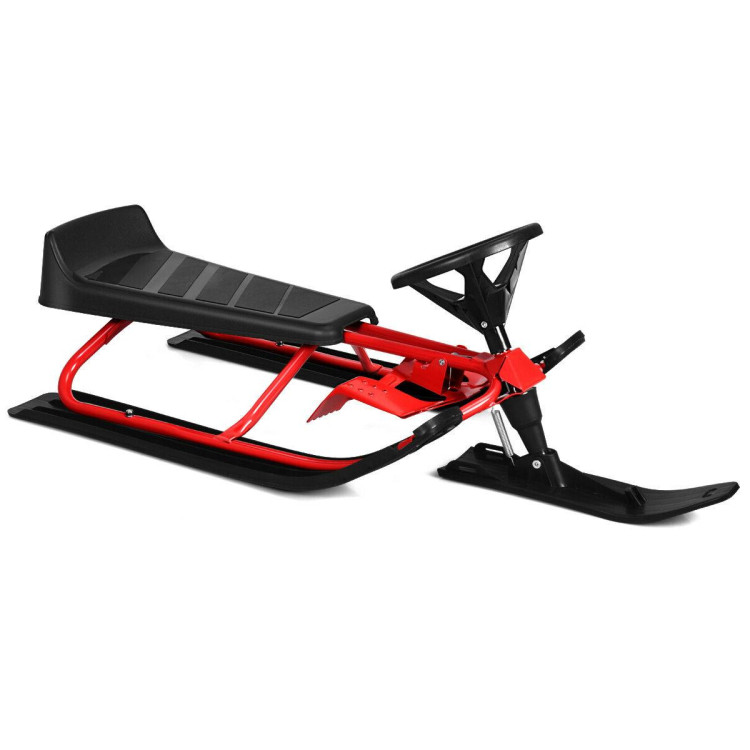 Kids Snow Sled with Steering Wheel and Double Brakes Pull RopeCostway Gallery View 1 of 9
