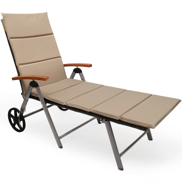 Foldable Wicker Outdoor Chaise Lounge Chair with Aluminum Frame - Gallery View 1 of 11