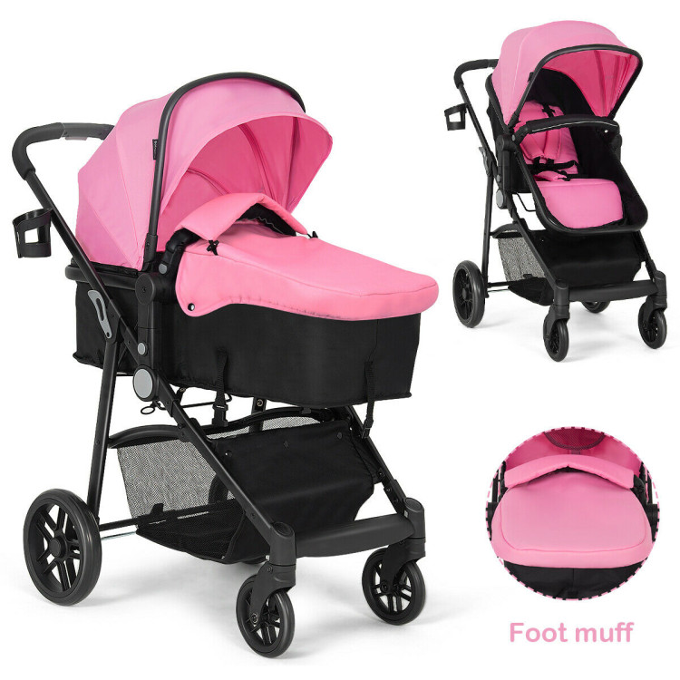 2-in-1 Foldable Pushchair Newborn Infant Baby Stroller-PinkCostway Gallery View 9 of 10