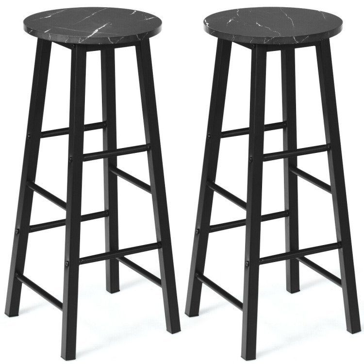2 Pieces Industrial Round Seat Faux Marble Bar Stool Set-BlackCostway Gallery View 1 of 11