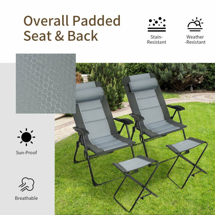 Set of 2 Patiojoy Patio Folding Dining Chair with Ottoman Set Recliner Adjustable-GrayCostway Gallery View 2 of 13