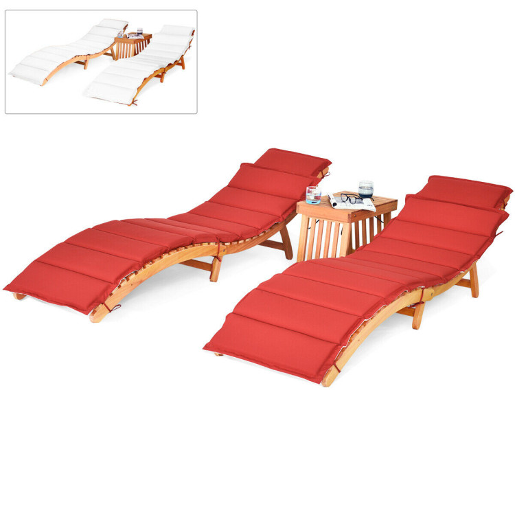 3 Pieces Folding Patio Eucalyptus Wood Lounge Chair Set with Foldable Side TableCostway Gallery View 4 of 14