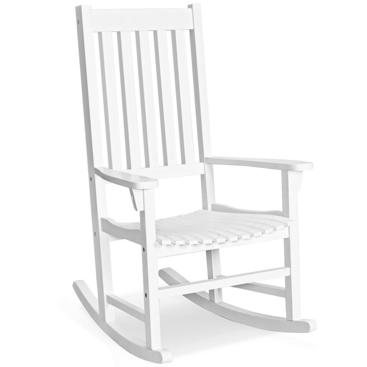 Indoor Outdoor Wooden High Back Rocking Chair-WhiteCostway Gallery View 1 of 12