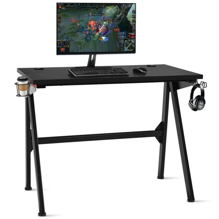 Ergonomic Computer Gaming Desk with Cup Holder and Headphone HookCostway Gallery View 7 of 12