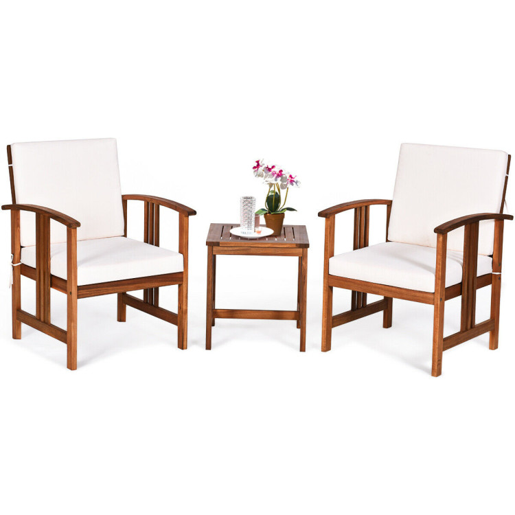 3PC Solid Wood Outdoor Patio Sofa Furniture Set-WhiteCostway Gallery View 4 of 13