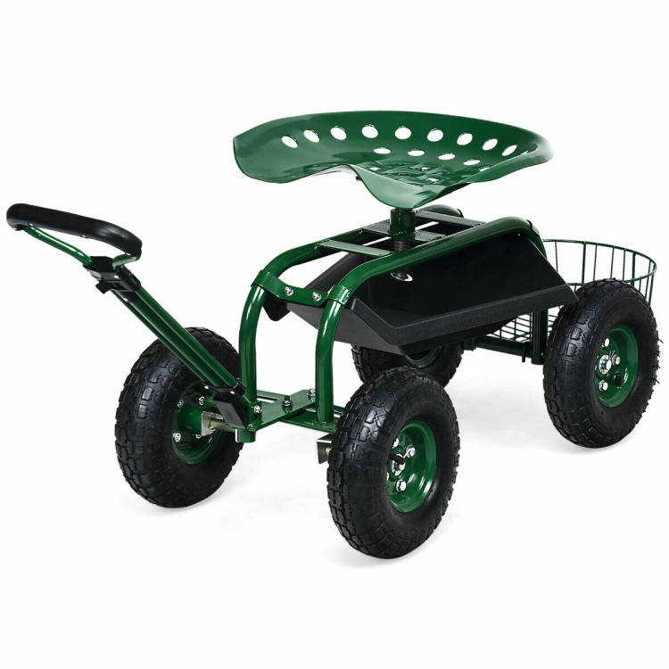 Heavy Duty Garden Cart with Tool Tray and 360 Swivel SeatCostway Gallery View 1 of 11