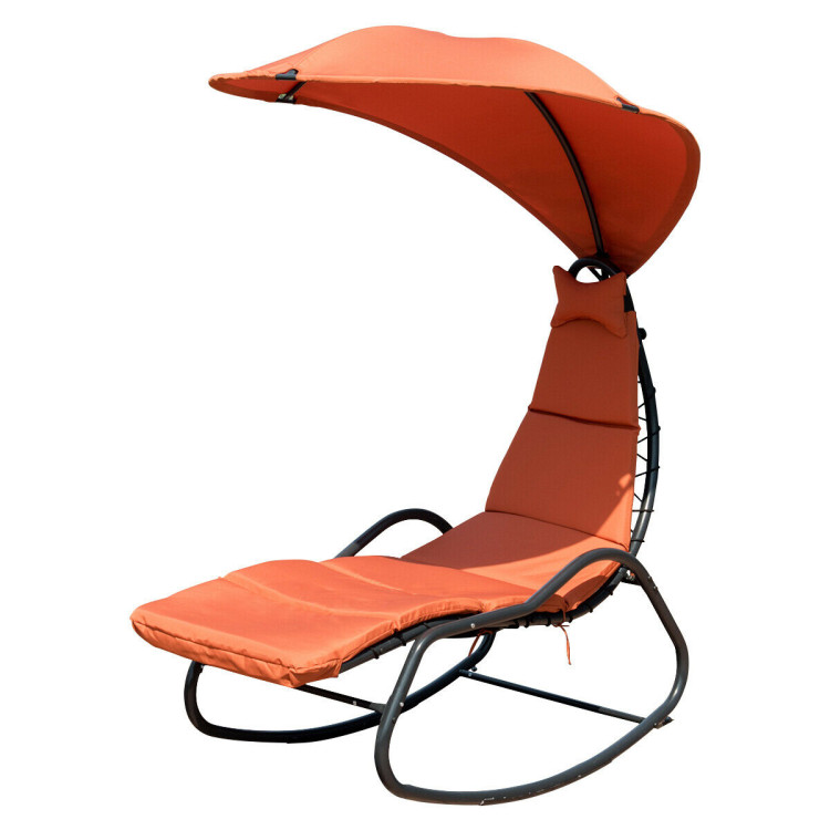 Chaise Lounge Swing with Wide Canopy Sun Shade and Soft Cushion-OrangeCostway Gallery View 4 of 13