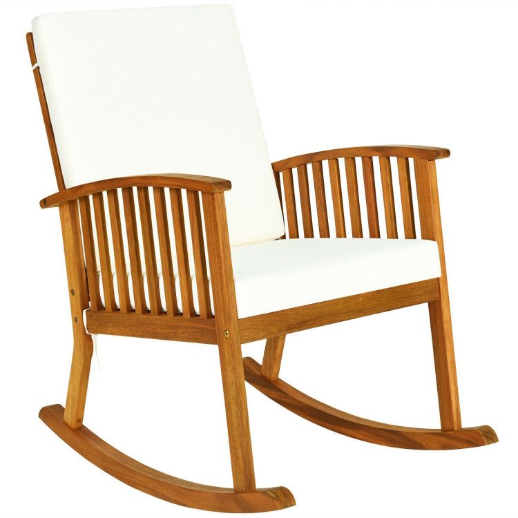 Outdoor Acacia Wood Rocking Chair with Detachable Washable CushionsCostway Gallery View 1 of 12