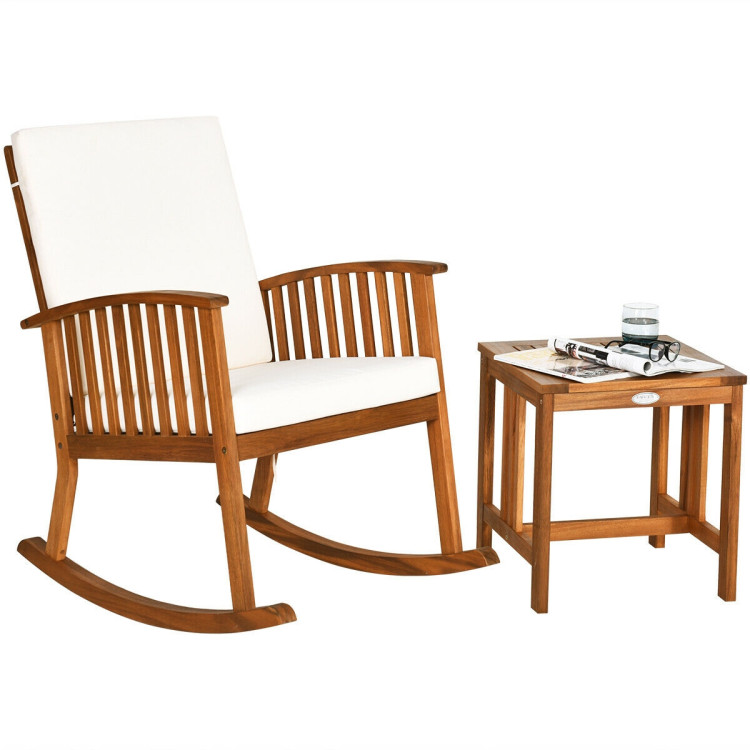 2 Pieces Acacia Wood Patio Rocking Chair Table SetCostway Gallery View 8 of 12