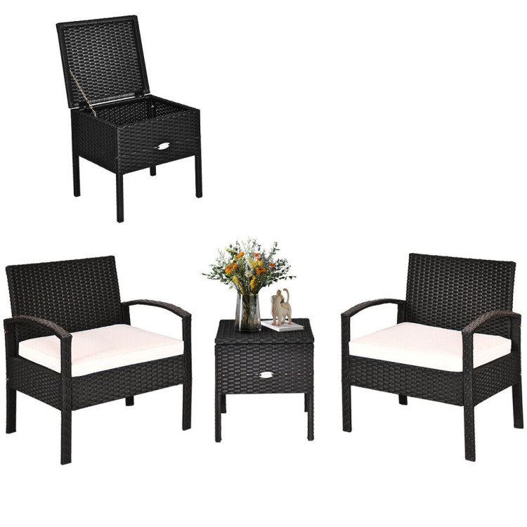 3 Piece PE Rattan Wicker Sofa Set with Washable and Removable Cushion for PatioCostway Gallery View 8 of 13