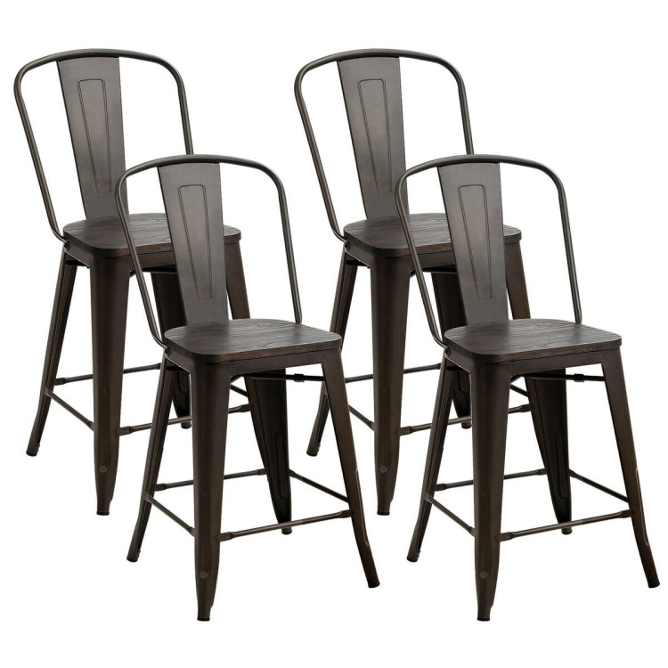 Set of 4 Industrial Metal Counter Stool Dining Chairs with Removable Backrests-GunCostway Gallery View 1 of 12