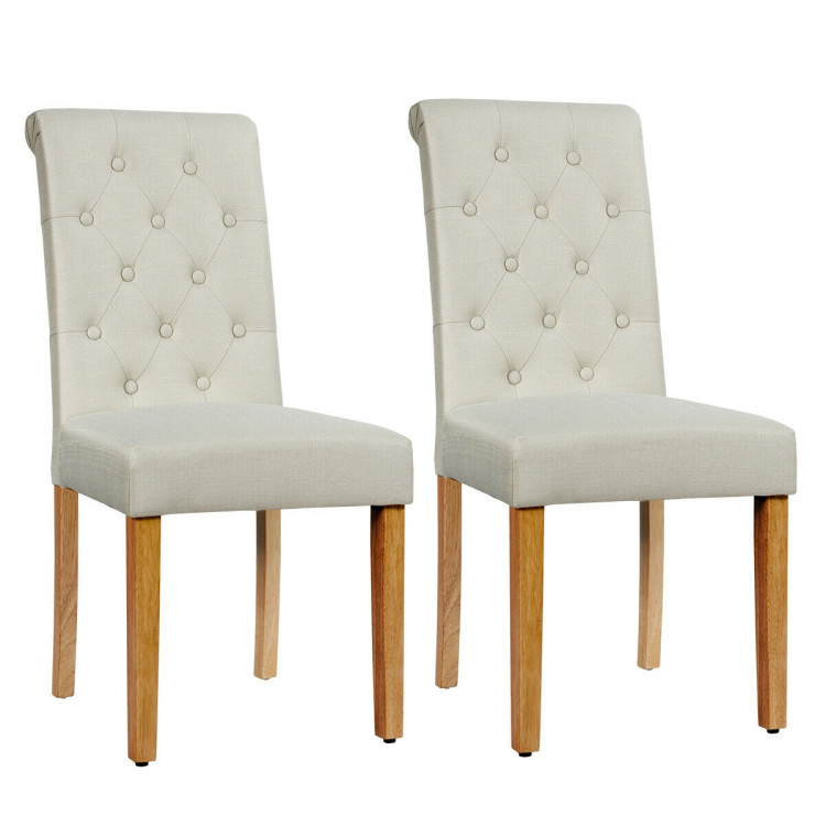 2 Pieces Tufted Dining Chair Set with Adjustable Anti-Slip Foot Pads-BeigeCostway Gallery View 6 of 12