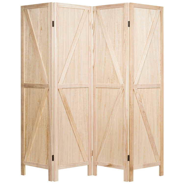 4 Panels Folding Wooden Room Divider-NaturalCostway Gallery View 1 of 12