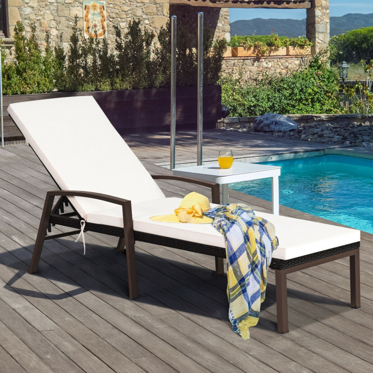 Patio Rattan Lounge Chaise Recliner with Back Adjustable CushionedCostway Gallery View 2 of 7