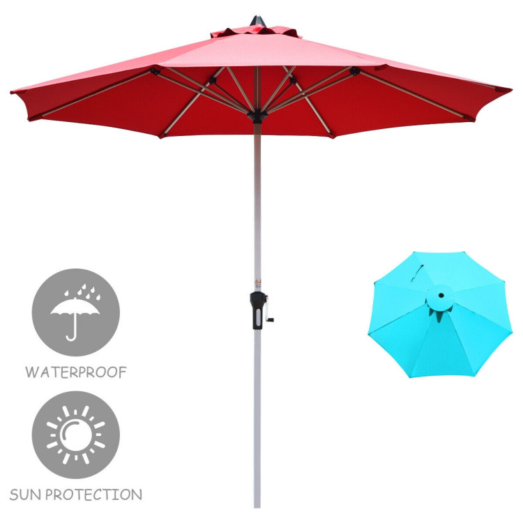 9 Feet Patio Outdoor Market Umbrella with Aluminum Pole without Weight Base-Dark RedCostway Gallery View 9 of 11