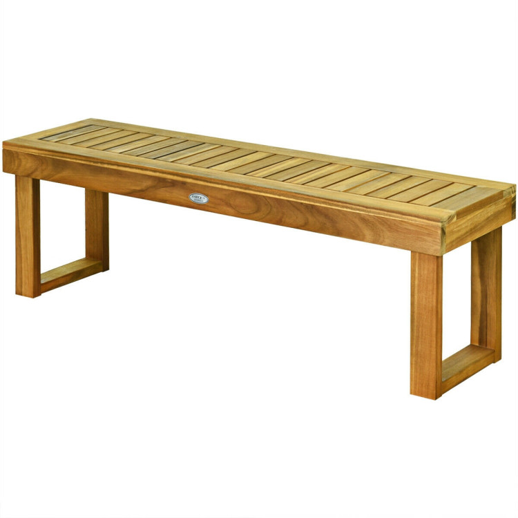 52 Inch Acacia Wood Dining Bench with Slatted SeatCostway Gallery View 4 of 10