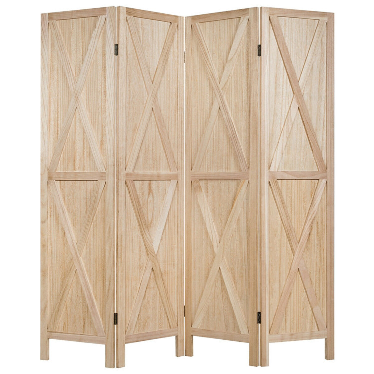 5.6 Ft 4 Panels Folding Wooden Room Divider-NaturalCostway Gallery View 9 of 12