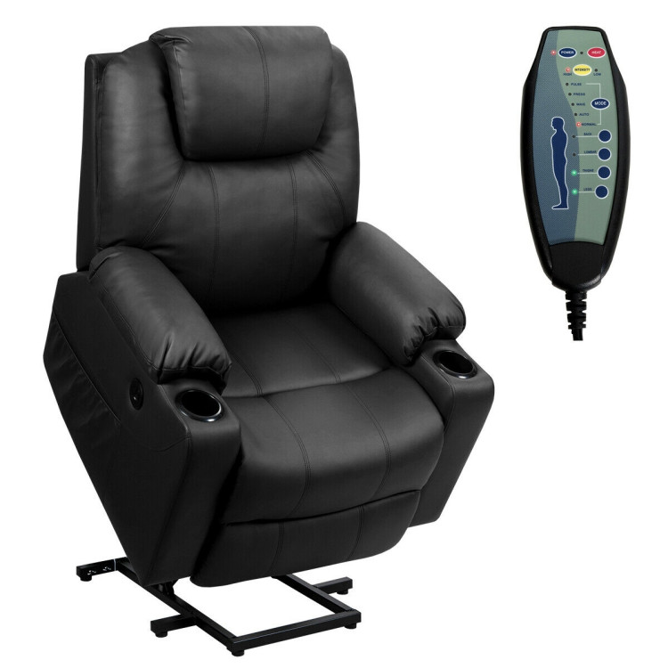 Electric Power Lift Leather Massage Sofa-BlackCostway Gallery View 7 of 11