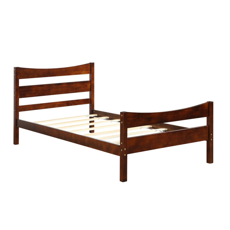 Twin Size Rustic Style Platform Bed Frame with Headboard and Footboard-WalnutCostway Gallery View 1 of 12