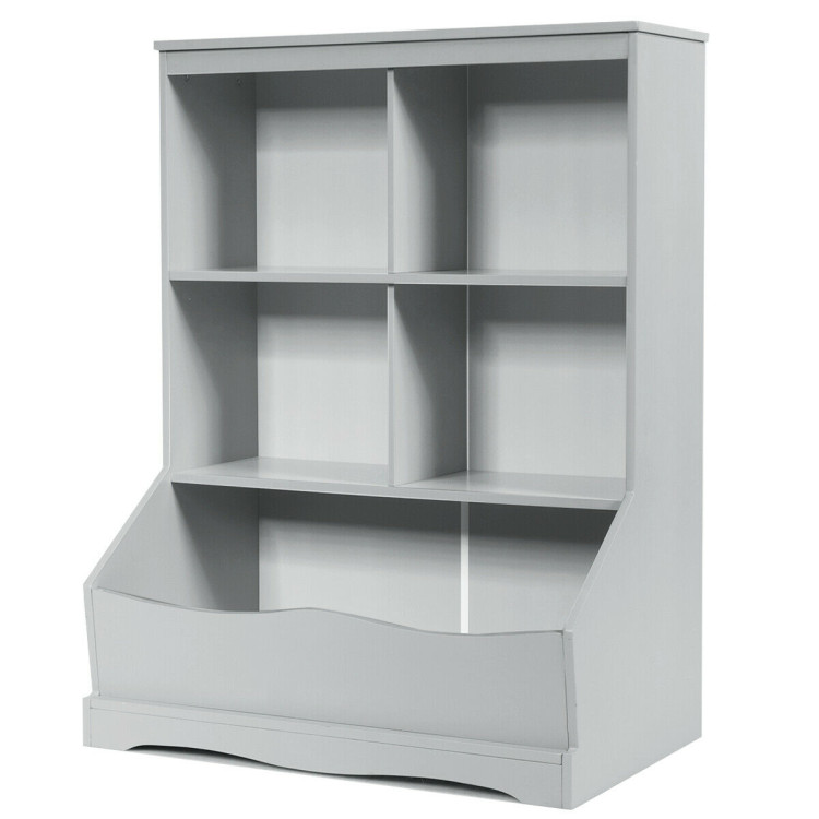 3-Tier Children's Multi-Functional Bookcase Toy Storage Bin Floor Cabinet-GrayCostway Gallery View 4 of 12