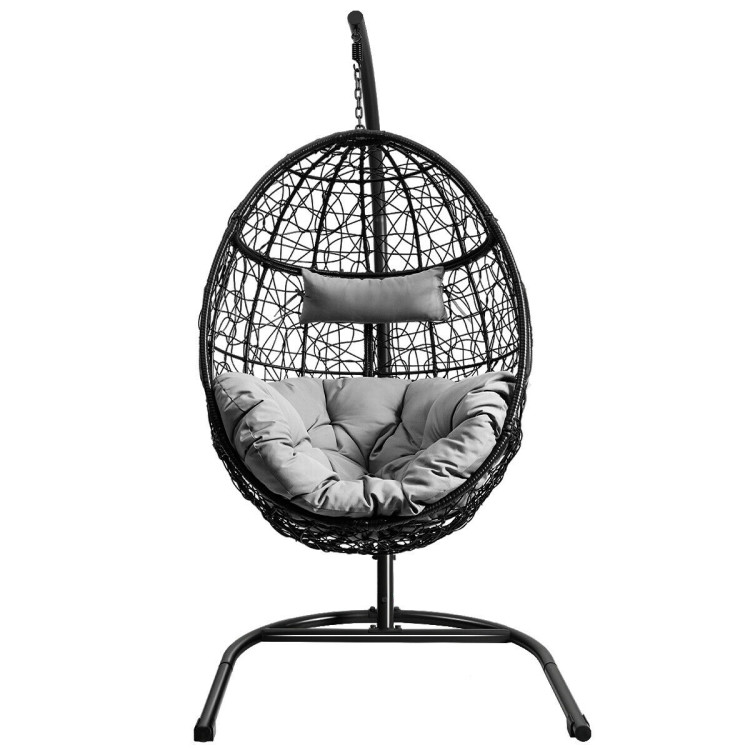 Hanging Cushioned Hammock Chair with Stand -GrayCostway Gallery View 8 of 12
