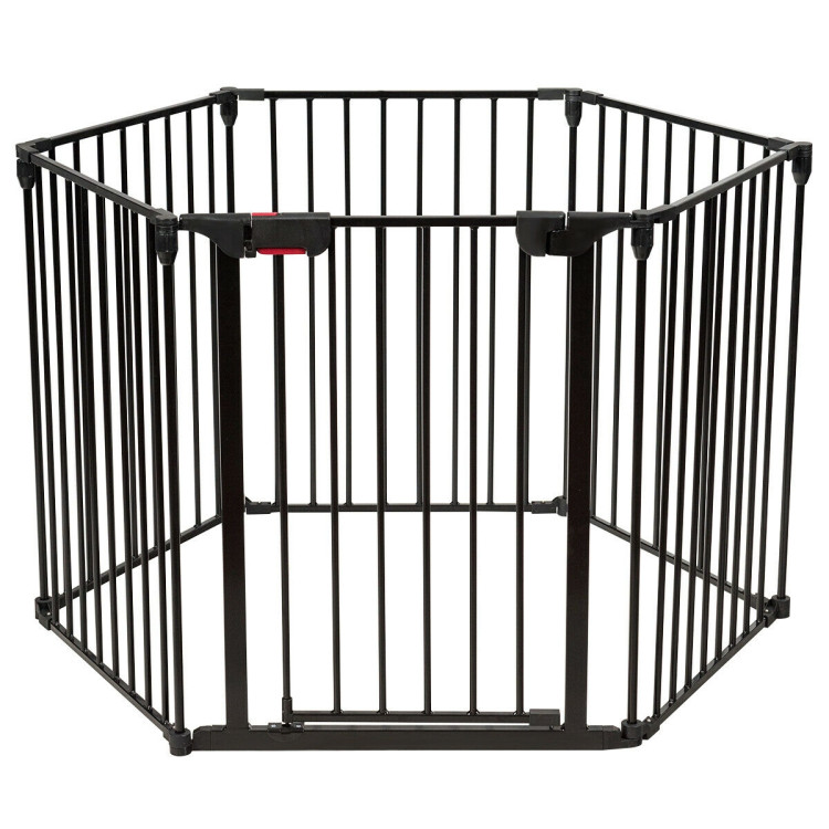6 Panel Wall-mount Adjustable Baby Safe Metal  Fence Barrier-BlackCostway Gallery View 1 of 12