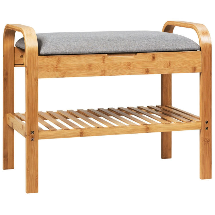 Entryway 3-Tier Bamboo Shoe Rack Bench with Cushion - Costway