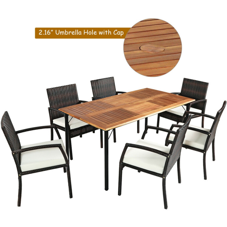 7PCS Patio Rattan Cushioned Dining Set with Umbrella HoleCostway Gallery View 5 of 12