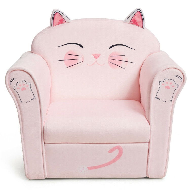 Kids Cat Armrest Couch Upholstered SofaCostway Gallery View 8 of 12