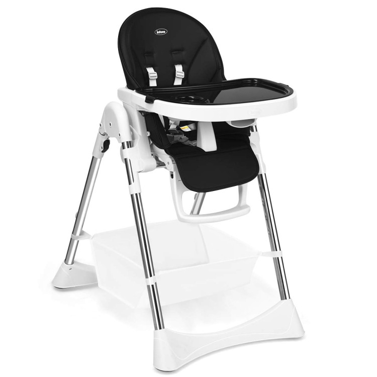 Foldable High Chair with Large Storage Basket -BlackCostway Gallery View 1 of 8
