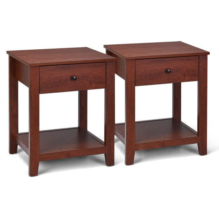 Set of 2 Nightstand with Storage Shelf and Pull HandleCostway Gallery View 1 of 12