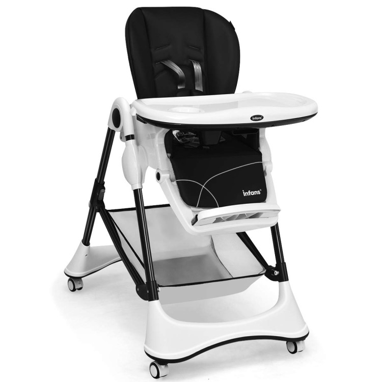 A-Shaped High Chair with 4 Lockable Wheels-BlackCostway Gallery View 1 of 9