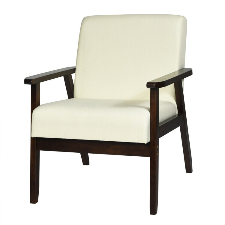 Solid Rubber Wood Fabric Accent Armchair-BeigeCostway Gallery View 4 of 11