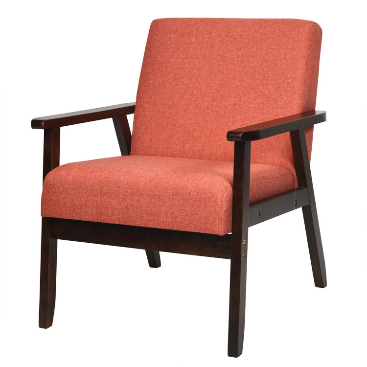 Solid Rubber Wood Fabric Accent Armchair-OrangeCostway Gallery View 4 of 11