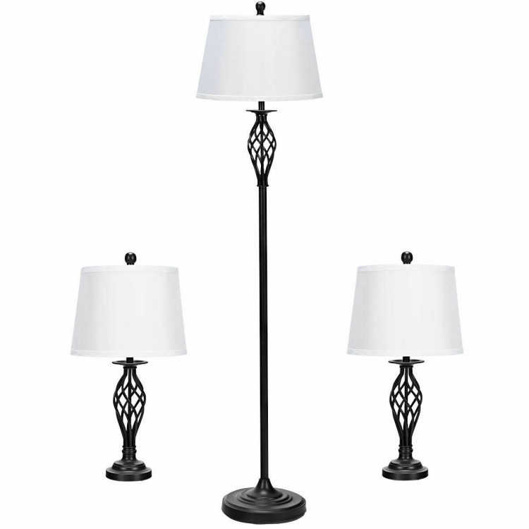 2 Table Lamps 1 Floor Lamp Set with Fabric ShadesCostway Gallery View 1 of 9