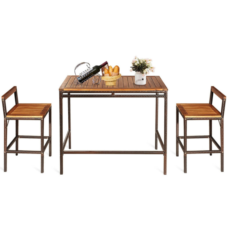 3 Pieces Patio Rattan Wicker Bar Dining Furniture SetCostway Gallery View 4 of 12