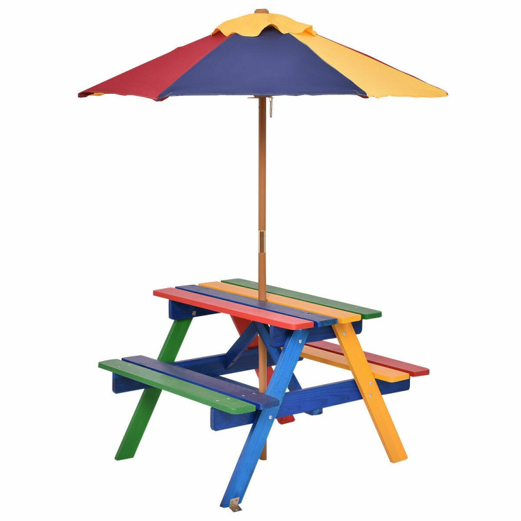 4 Seat Kids Picnic Table with UmbrellaCostway Gallery View 4 of 13