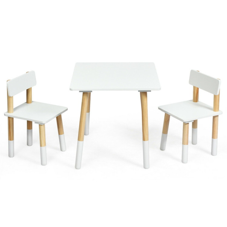 Kids Wooden Table and 2 Chairs Set-WhiteCostway Gallery View 1 of 12