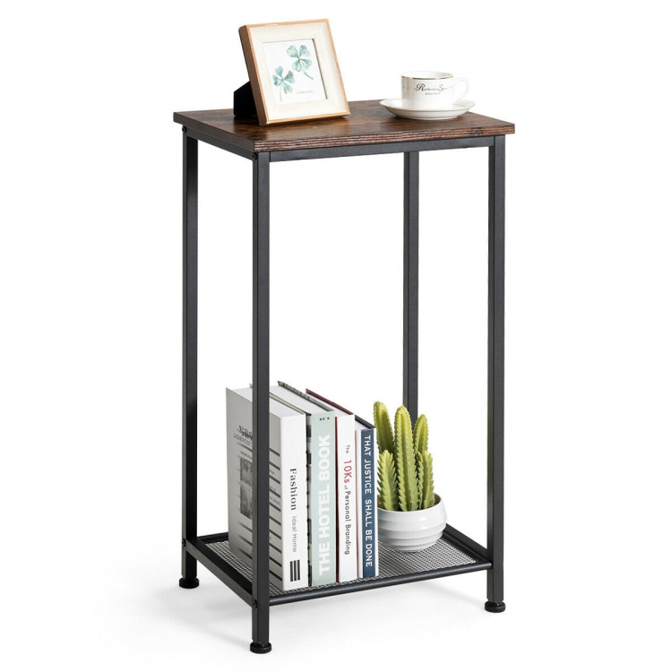 2-Tier Industrial End Table with Metal Mesh Storage ShelvesCostway Gallery View 5 of 12