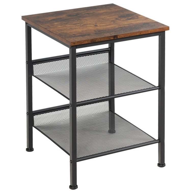 3-Tier Industrial End Table with Mesh Shelves and Adjustable ShelvesCostway Gallery View 1 of 12