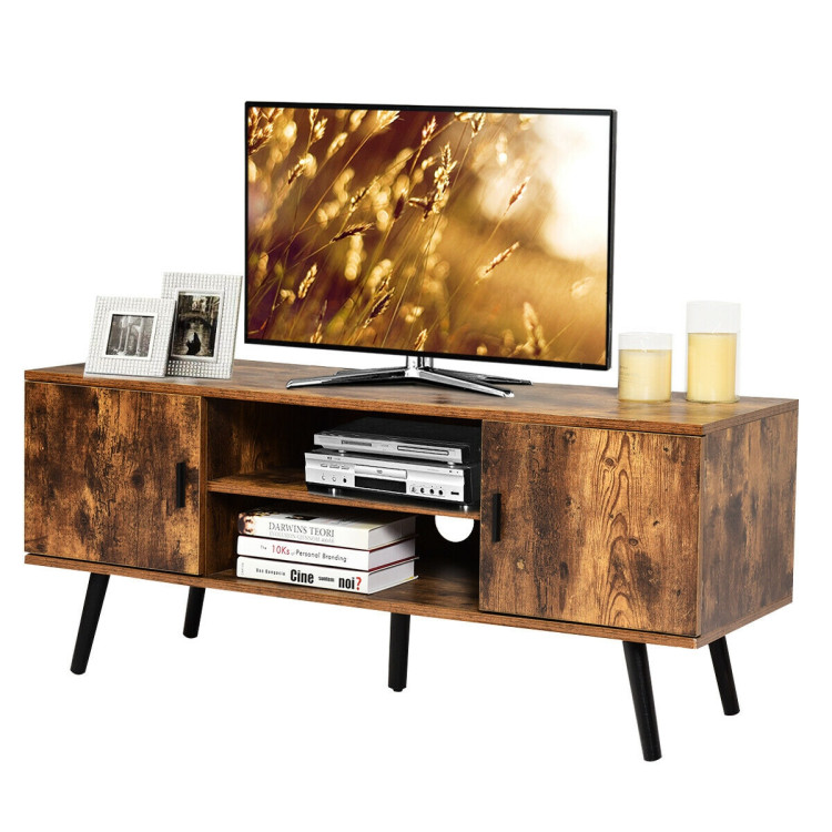 Industrial TV Stand with Storage Cabinets-Rustic BrownCostway Gallery View 4 of 12
