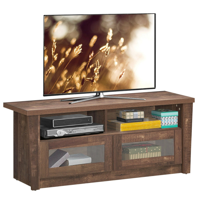 Wooden TV Stand with 2 Open Shelves and 2 Door CabinetsCostway Gallery View 7 of 12