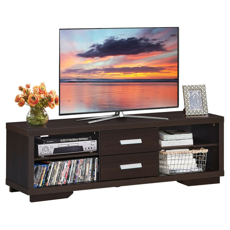 Modern TV Stand Entertainment Center with 2 Drawers and 4 Open ShelvesCostway Gallery View 6 of 12