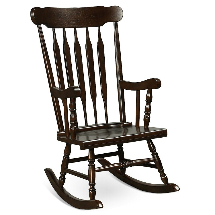 Rocking Chair with Solid Wooden Frame for Garden and Patio-BrownCostway Gallery View 1 of 12