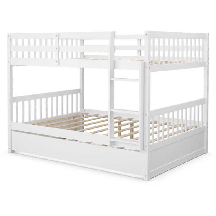 Full over Full Bunk Bed Platform Wood Bed with Ladder-WhiteCostway Gallery View 3 of 12