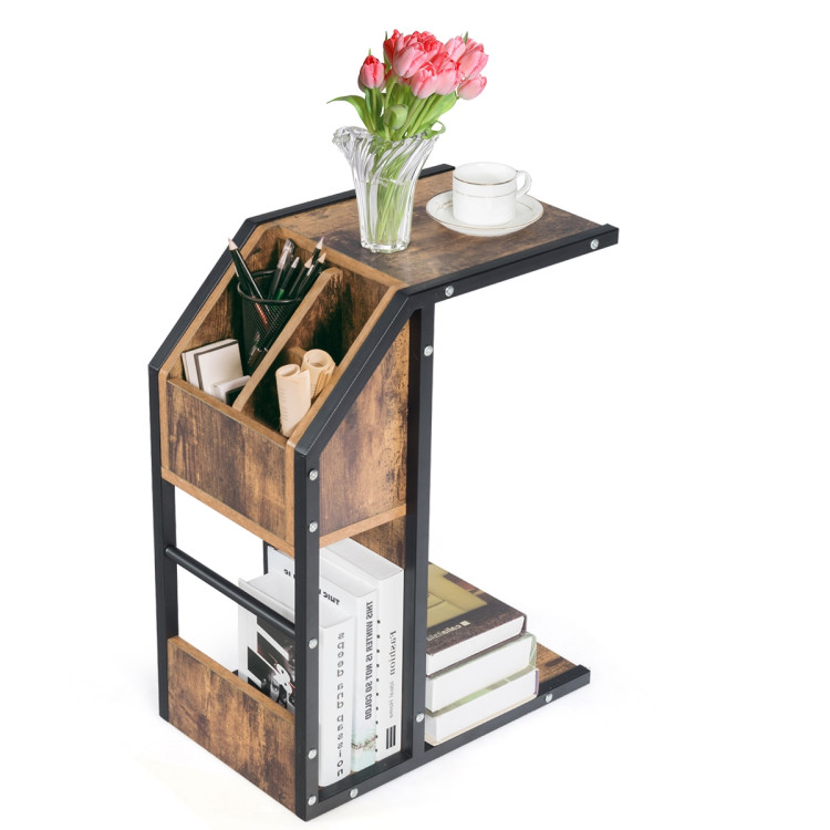Industrial C-Shape Snack End Table with Storage SpaceCostway Gallery View 4 of 12