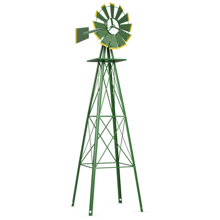 8 Feet Windmill Metal Ornamental Wind Wheel Weather Resistant-GreenCostway Gallery View 3 of 9